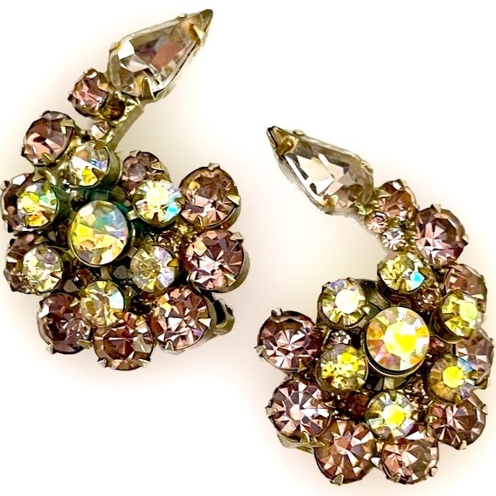 Verified JULIANA D&E Vintage Pink AB Florette Ear Climber Silver Clip Earrings